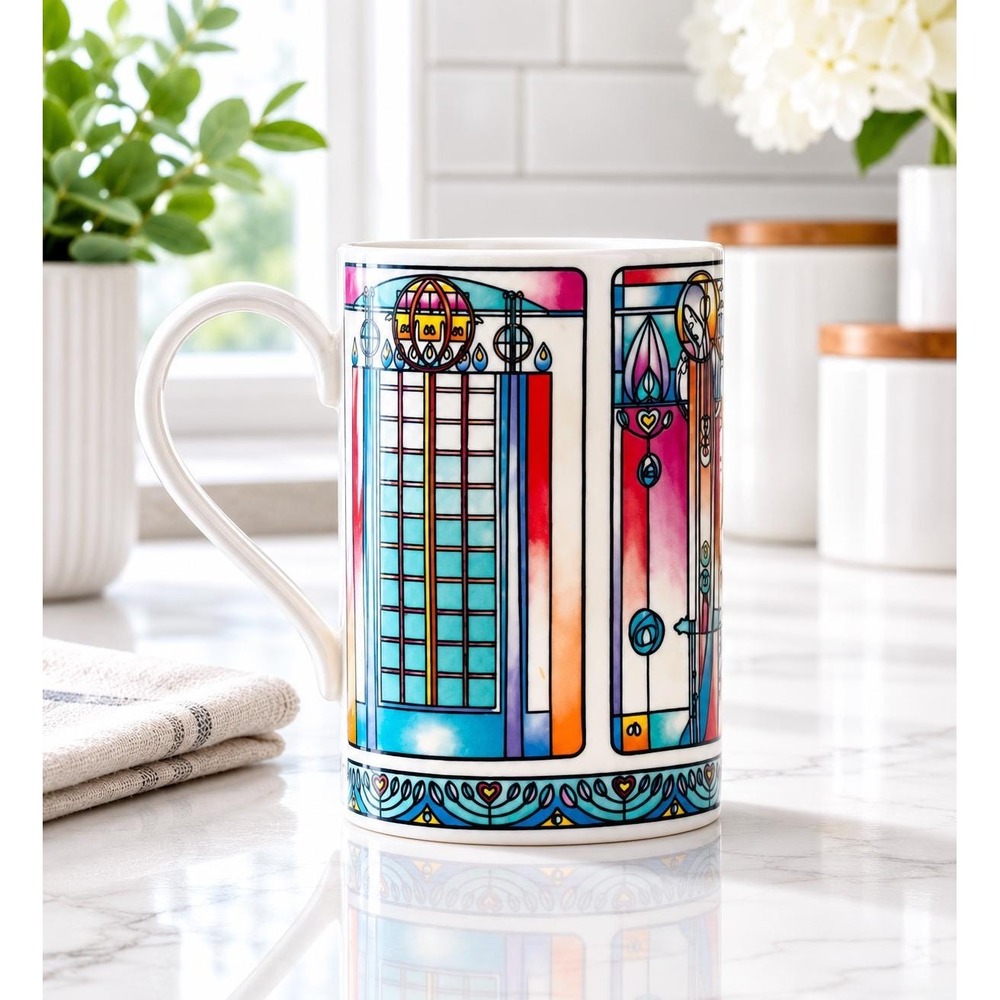 Dunoon Renfrew MackintoshScottish White Porcelain Mug Art Nouveau Jane Brookshaw